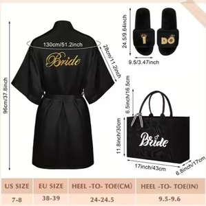 Caliente negro novia compromiso despedida de soltera novia regalos conjunto bolso de mano bata damas de honor zapatillas despedida de soltera boda novia regalos conjunto - Product Image 4
