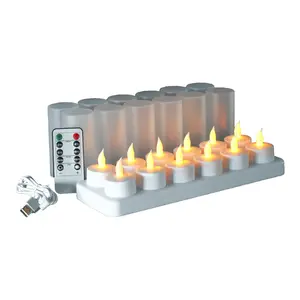 BSCI 공장 세트 12 CE ROHS 불꽃 LED 촛불 Tealight 깜박 저녁 충전식 차 조명