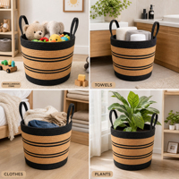 Panier à linge en corde de coton tressé à la main, grande capacité, avec poignées, respirant, moderne, minimaliste, écologique