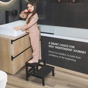 Tabouret double pour enfants, noir, antidérapant, imperméable, pour salle de bain, toilettes, 2-4 ans - Product Image 1