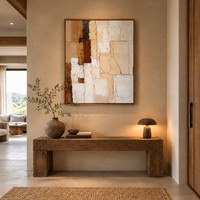 Peinture abstraite artisanale sur toile neutre, beige et marron, blocs verticaux, texture Wabi-Sabi, art mural pour la décoration intérieure du salon