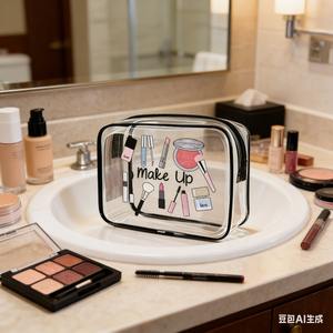 Bolsa de Maquillaje Transparente Unisex con Cierre, Organizador de Artículos de Aseo Portátil de Viaje con Asa, Duradero y Fácil de Limpiar para Gimnasio y Aeropuerto - Product Image 3