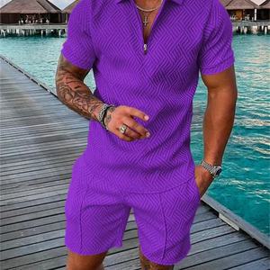 Conjunto Deportivo Personalizado OEM, Polo con Cierre, Top y Pantalones Cortos, Traje Deportivo de 2 Piezas para Hombre, Conjunto Deportivo Informal para Playa - Product Image 2