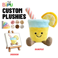 Fabricant OEM de jouets en peluche : Poupée en peluche personnalisée en forme de gobelet de boisson citronnée avec paille et tranche de fruit, rembourrée en coton PP doux, jouets en peluche à vendre