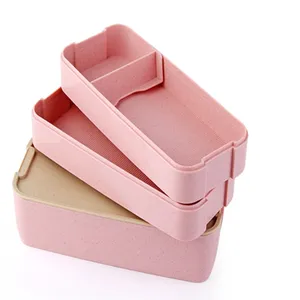 Most Popular New Materia BPA Free Wheat Straw Lunch Box Portable 3 Layers With Spoon Folk Set For Student Office Use