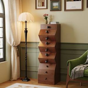 Cómoda de Madera Maciza Irregular con Cinco Cajones, 35x35x120cm, Estilo Italiano, Mueble de Almacenamiento para Sala de Estar - Product Image 4