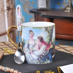 Bán Buôn 400Ml Sang Trọng Nhiệt Độ Cao Gốm Vẽ Tay Nhân Vật Mug Với Vàng Rim - Product Image 3