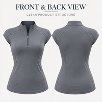 Haut de tennis personnalisé pour femme à manches courtes et quart de zip, perforé, découpé au laser aux épaules, séchage rapide, coupe ajustée, pour l'entraînement sur le terrain
