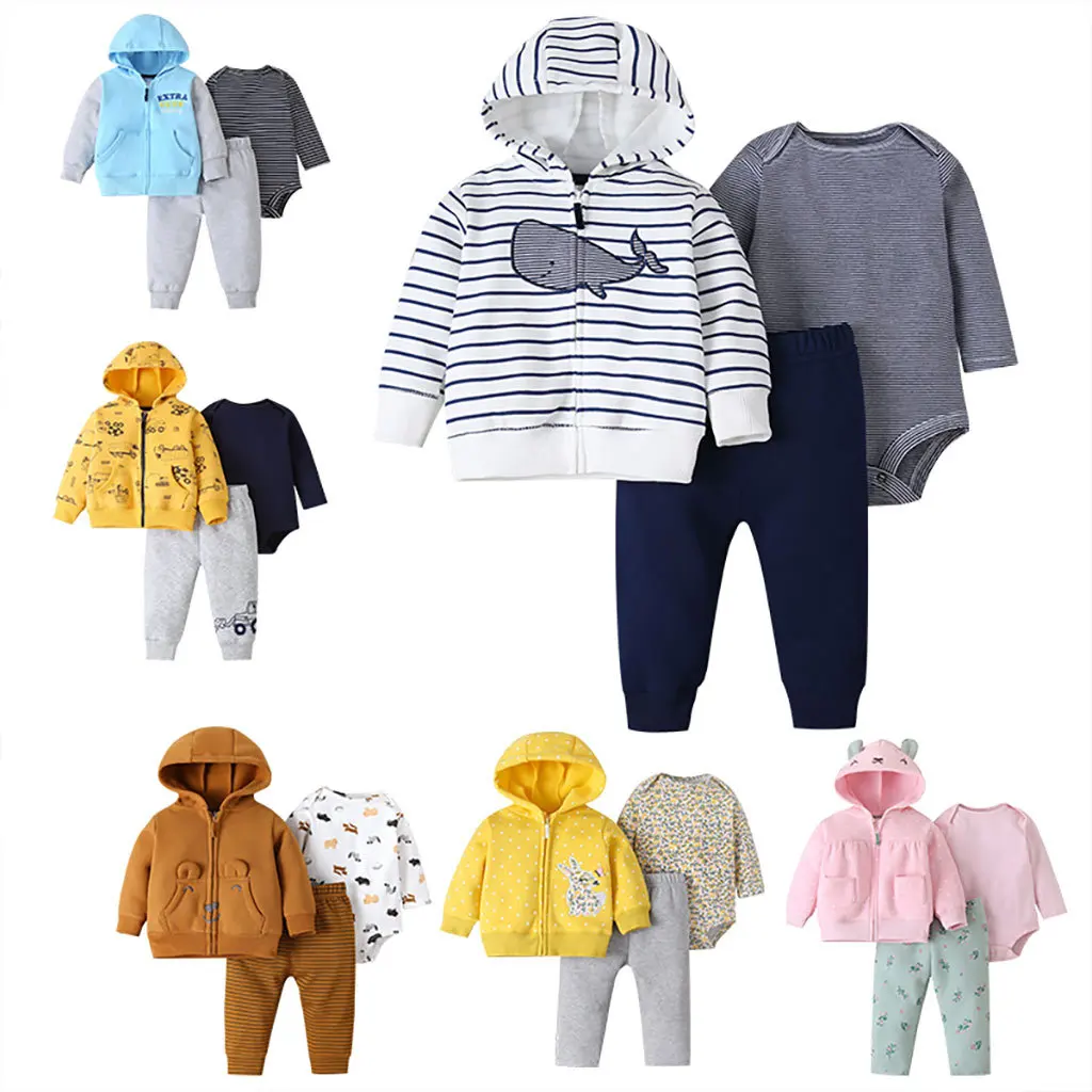 Fall winter jacket pants romper 3pcs set infant and toddler clothing set boy baby fashion clothes