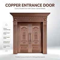 Porte d'entrée de luxe en cuivre pur de style classique européen, à quatre feuilles, avec sculpture en relief, pour villa, porte extérieure de sécurité, sur mesure OEM