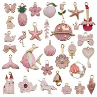 Breloques en émail rose pour la fabrication de bijoux, 27 mm, pendentifs en alliage de zinc à thèmes variés, 31 styles