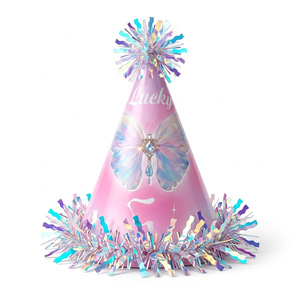 Chapeaux coniques de fête d'anniversaire DAMAI 3D à pompons, logo personnalisé OEM disponible, coiffes de fête pointues en papier pour adultes et enfants - Product Image 3
