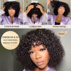 Perruque courte bouclée afro FX-HTA80 pour femmes, noire naturelle, tendance, avec <span class=keywords><strong>frange</strong></span> courte, en <span class=keywords><strong>cheveux</strong></span> humains - Product Image 3