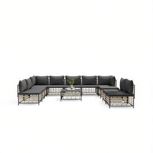 Ensemble de salon de jardin anthracite de 10 pièces, mobilier d'extérieur en rotin avec structure métallique, design contemporain pour l'amusement en plein air - Product Image 1