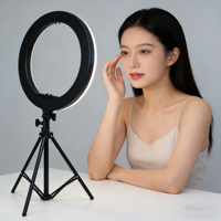 Lampe vidéo LED Qiniu 12 pouces avec trépied 2M en ABS, alimentation CA 10W, intensité réglable, 3 modes de couleur pour le streaming en direct, TikTok, maquillage