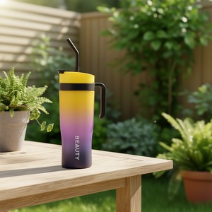 Bouteille d'eau Myrva Gradient 500 ml avec paille et couvercle rabattable sans BPA pour le bureau, le camping, la randonnée, design moderne unisexe - Product Image 2