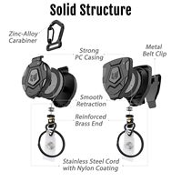 Porte-badge rétractable noir robuste avec mousqueton, cordon porte-clés rétractable haute élasticité et support d'identification avec enrouleur de 23,6 pouces
