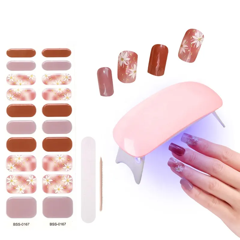 Easy Remover Nude Nail Foil Wraps 100% Polish Christmas French Semi Cured Gel Nail Strips UV Vegan Water Stickers For Nails