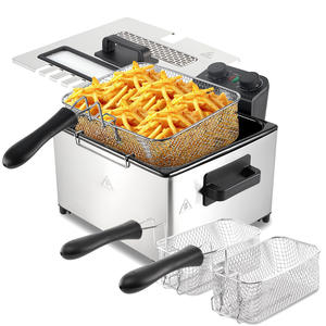 Friteuse électrique à double panier haute capacité en acier inoxydable, pour usage commercial, domestique et extérieur, avec contrôle du temps, chauffage rapide et élément chauffant immergé - Product Image 1