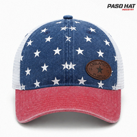 Gorra Trucker de Malla de Sarga Lavada de 6 Paneles con Logotipo Personalizado, Parche de Cuero, Estilo Vintage, Gorra de Béisbol con Cierre Ajustable