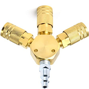 Séparateur d'air 1/4 pouce NPT, collecteur d'air à 3 voies avec 3 raccords rapides industriels en laiton - Product Image 6