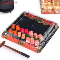 Paquet Sunzza populaire jaune noir rectangle nouveau design anti-buée boîte à sushi jetable en plastique pour emporter emballage de qualité alimentaire
