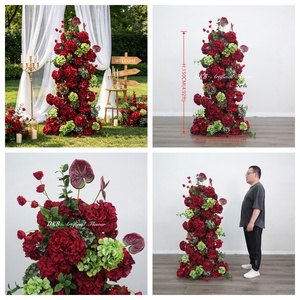 DKB Silk <b>Artificial</b> Flowers <b>Hydrangea</b> & Rose Red Wedding Thanksgiving Graduation Centerpiece Christmas Decoration - Product Image 2