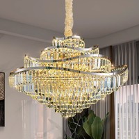 Lustre de plafond rond de luxe pour intérieur, en fer, hauteur réglable, noir et or, LED, moderne, en cristal, luminaires suspendus pour la maison