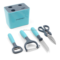 Accessoires de cuisine en acier inoxydable, 4 pièces, outils de cuisine, couteau à éplucher, éplucheur, ciseaux avec support de rangement
