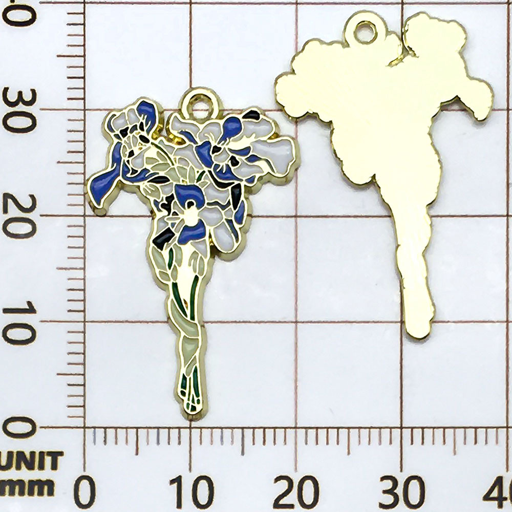 Une fleur d'iris goutte d'huile bleue et blanche - 2,1g - 32*21mm - 19168