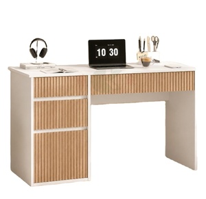 White 48 Inch Computer <strong>Desk</strong> with Four Storage Drawers <strong>Space</strong> <strong>Saving</strong> Home Office Writing Table Bedroom Study Living Room - Product Image 1