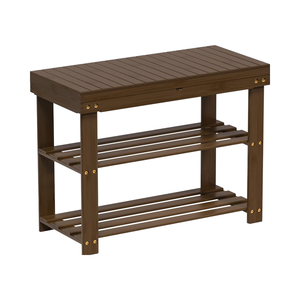 Moderna Consolle Portascarpe in Bambù a Tre Ripiani Multifunzione con Panca e Contenitore, Capacità 2L, <span class=keywords><strong>Dimensioni</strong></span> 70x28.5x45.5cm, per Soggiorno Piccolo - Product Image 1