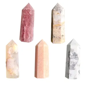 Wholesale Crystals Natural 4-5cm Factory Point Howlite Crazy Agate Strawberry Tower Healing Crystal Wand For Decoration