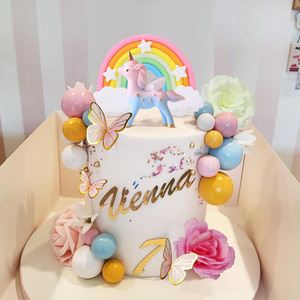 Decorazione della torta del castello della principessa arcobaleno bandiera di buon compleanno torta Plug-in compleanno ragazza unicorno ornamenti rosa - Product Image 4