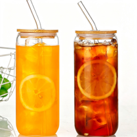 Bocaux en verre transparent avec couvercles en bambou et pailles, multi-usages pour jus, thé, thé au lait aux bulles, ensemble de verrerie écologique réutilisable