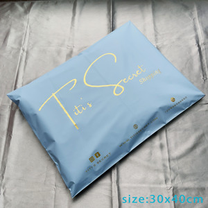 Wholesale Custom Printed Light Blue Poly Mailers Gold Logo Plastic Shipping Bags Self Adhesive <b>Waterproof</b> Apparel Packing - Product Image 4