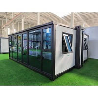 Maison préfabriquée de luxe en conteneur maritime portable, mur rideau en verre, double aile pliable, boîte d'extension, bureau, villa, centre commercial