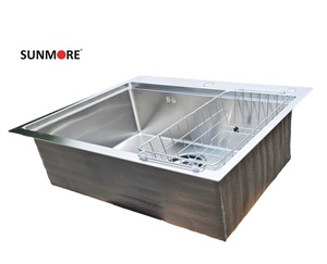 Fregadero de cocina de acero inoxidable cepillado 304 hecho a mano, de montaje único, diseño moderno, económico, de Vietnam - Product Image 6