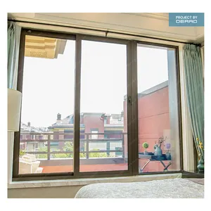 نافذة انزلاقية من الألومنيوم ذات لون مخصص من الزجاج المظلل بإطار أسود مناسبة للفنادق والبيوت والحمامات وغرف المعيشة والنوافذ