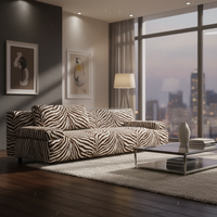 Sofá de Tela Moderno de Lujo con Patrón en Zig Zag, Azul Chevron, para Sala de Estar, Proyecto de Penthouse o Villa