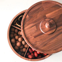 Boîte de noix rotative à 360 degrés en noyer naturel pour table basse de salon et stockage de bonbons aux noix