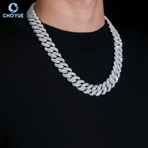 Big Size 18mm Rise Setting Baguette Moissanite Cuban Link <b>Chain</b> Necklace Rhodium Plated Solid 925 Silver Hiphop <b>Iced</b> <b>Out</b> Jewelry - Product Image 3
