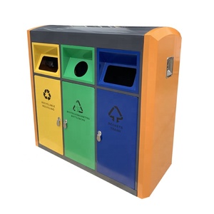 High Quality Trash Cans 3 Compartment Waste <strong>Bins</strong> Stainless Steel Rolling <strong>Cover</strong> Recycle <strong>Bin</strong> - Product Image 1