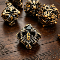 Ventes chaudes d'usine, dés à jouer polyédriques vintage en métal creux de 18 mm, jeu de dés complet personnalisé en laiton multi-faces, jeu de dés DND, marque LM