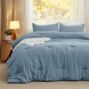 Ensemble de couette Queen, <span class=keywords><strong>bleu</strong></span> poussière, doux, pré-lavé, 100% polyester, garni de plumes, toutes saisons, ensemble de lit 3 pièces, 1 couette légère - Product Image 3
