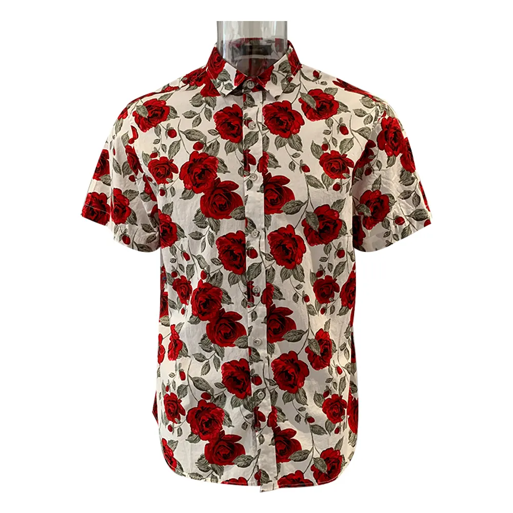 Custom Design Pure Cotton Button Up Hawaiian Flower Digital Printed Short Sleeve Summer Beach Floral Shirts For Men Boys