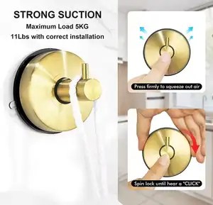 Custom LOGO Waterproof Stainless Steel Suction Cup Adhesive Hat Coat Hooks Brushed Gold Bathroom Shower Hook For Hanging Wall