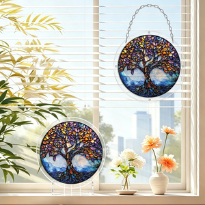 Attrape-soleil en acrylique Arbre de Vie, puzzle rond, épaisseur 2 mm, pour fenêtre, jardin, décoration intérieure - Product Image 1