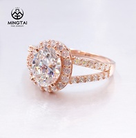 Diamants de forme ovale or jaune or Rose brillant Halo CZ diamant fait à la main creux Double anneau pour dames