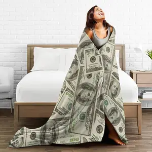 Benutzer definierte Flanell Fleece Dollar gedruckt Throw Blanket Geld Reichtum Themen Super Soft Coral Luxus Decke